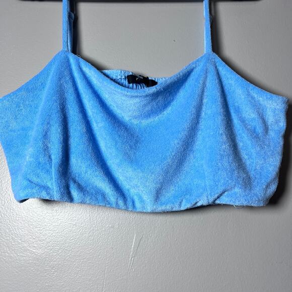 7 For All Mankind Cropped Cami Top Size L Blue Textured Stretch NWT - Picture 6 of 6